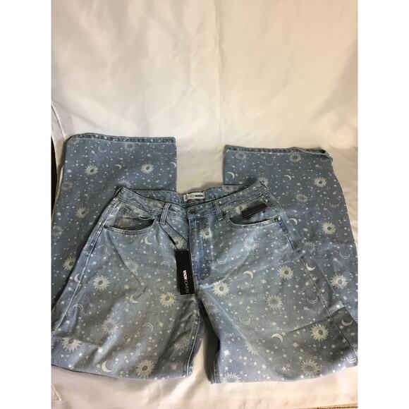 Fashionova Women Baggy Jeans Sz.9 Blue NWT Star Aligning print Jeans boho Y2K - Picture 5 of 9